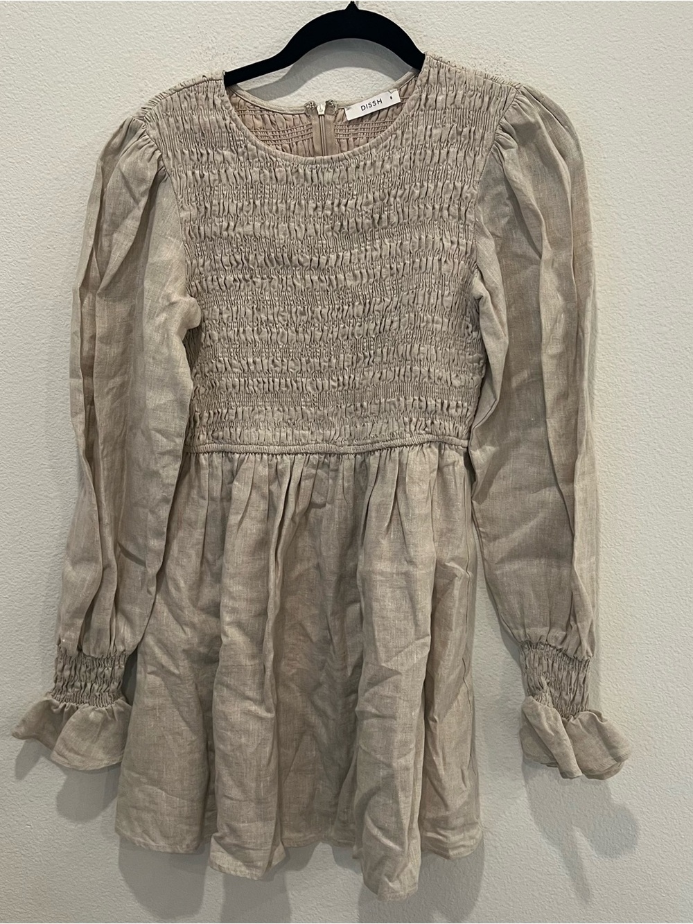 DISSH Kennedy Natural Linen Mini Dress Beige Sleeveless Feminine Casual Size 8 - Picture 2 of 8